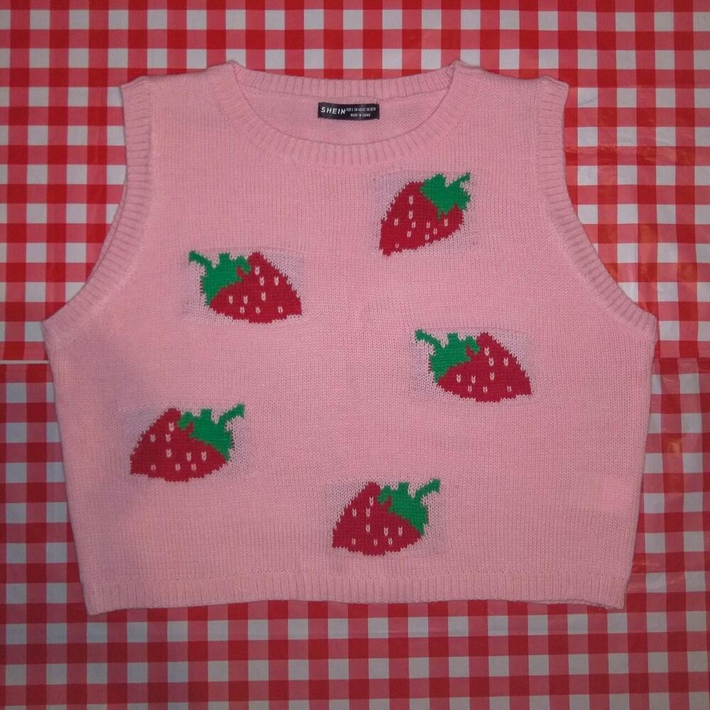 Pink strawberry knit sweater vest